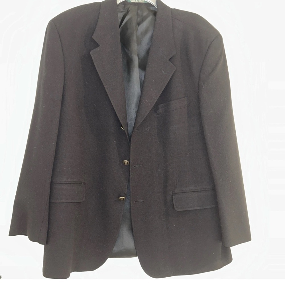 J.Ferrar Black Men's Pure New Wool 3 Button Blazer Suit Size 42 S Made In CN
